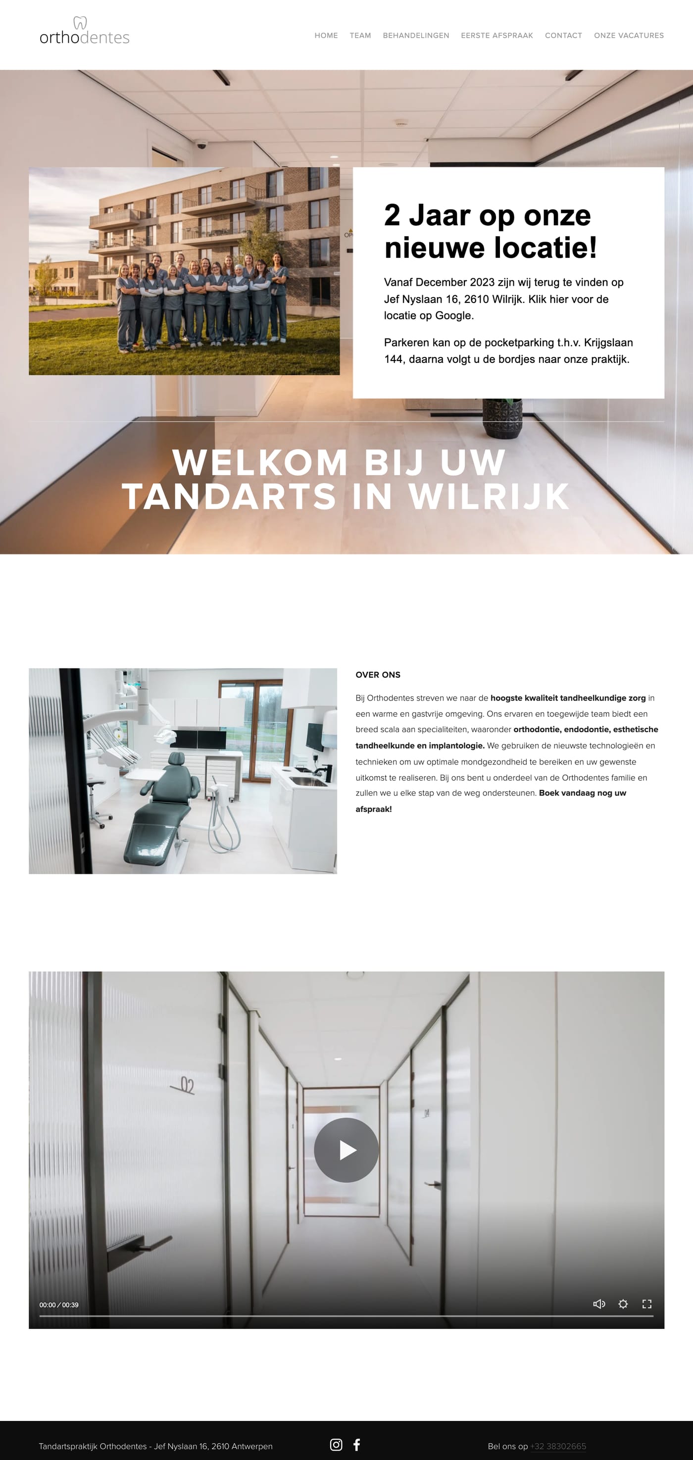De homepage van orthodentes.be, met het beeldwerk uit deze case