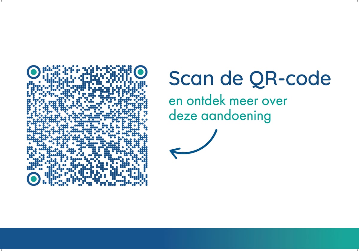 De achterkant van het kaartje, met een QR-code en de tekst Scan de QR-code en ontdek meer over deze aandoening